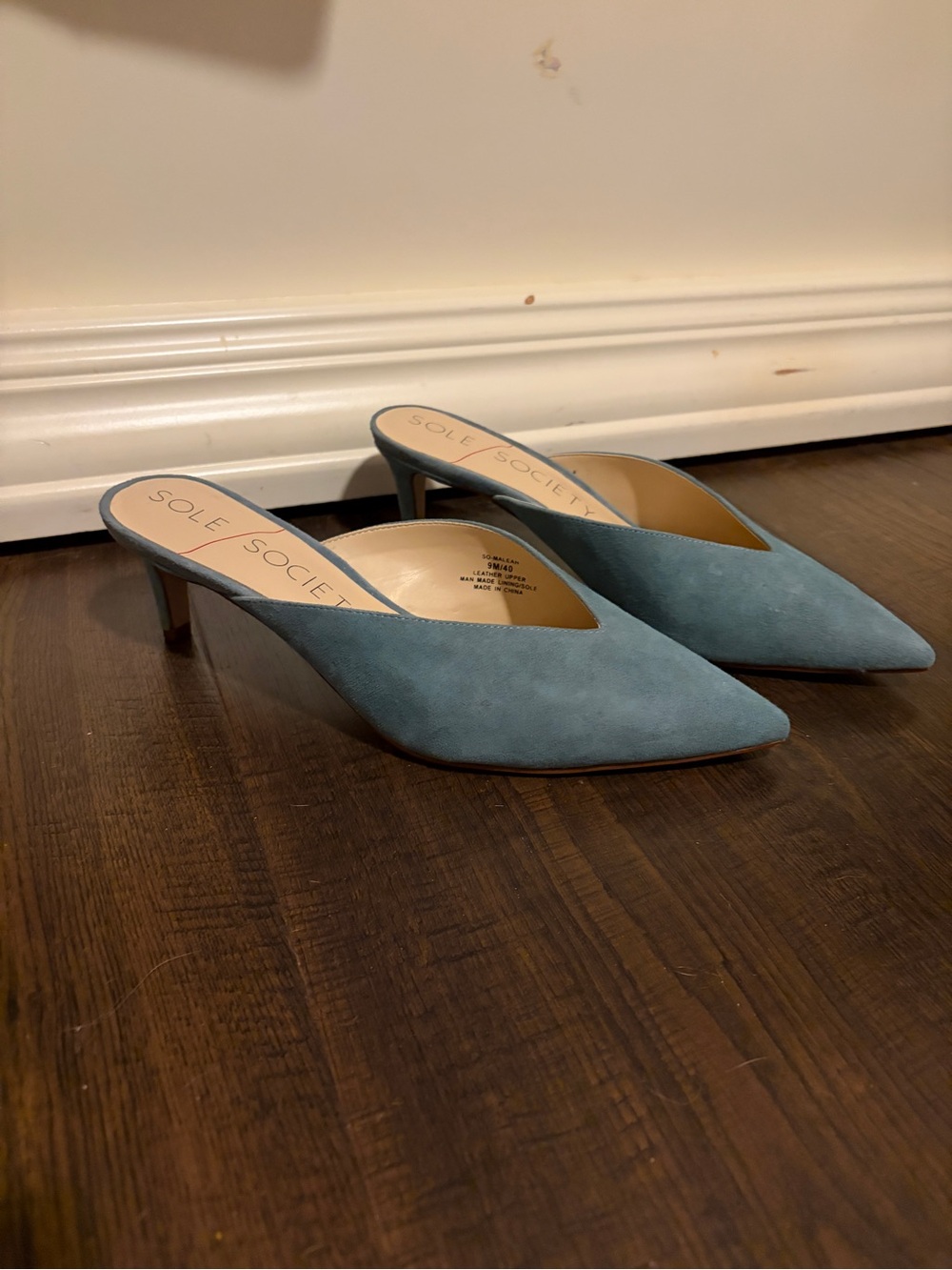 Sole Society Blue Suede Mule Kitten Heels